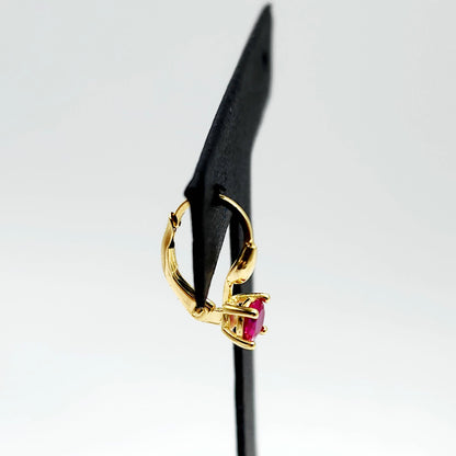10K Yellow Gold Red Gemstone Lever Back Earrings, Gold Ruby Earrings for Women, Drop Earrings with Gemstone, Gift For Her