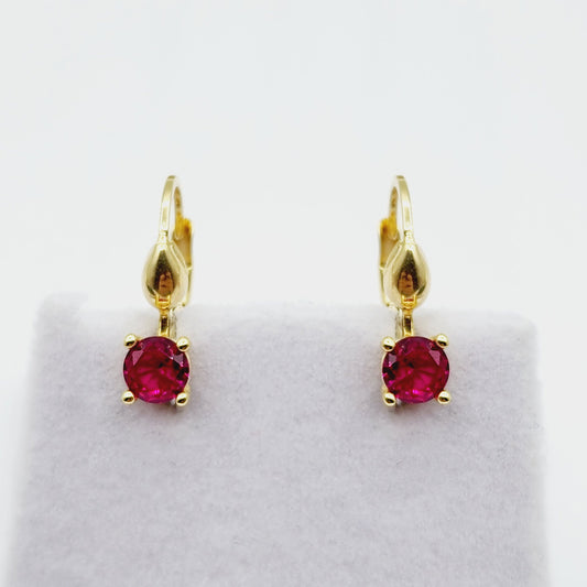 10K Yellow Gold Red Gemstone Lever Back Earrings, Gold Ruby Earrings for Women, Drop Earrings with Gemstone, Gift For Her
