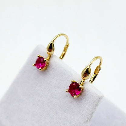 10K Yellow Gold Red Gemstone Lever Back Earrings, Gold Ruby Earrings for Women, Drop Earrings with Gemstone, Gift For Her