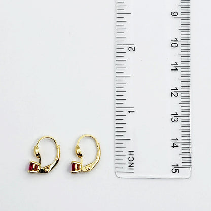 10K Yellow Gold Red Gemstone Lever Back Earrings, Gold Ruby Earrings for Women, Drop Earrings with Gemstone, Gift For Her
