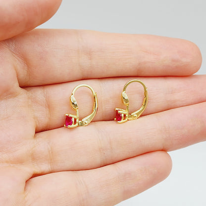 10K Yellow Gold Red Gemstone Lever Back Earrings, Gold Ruby Earrings for Women, Drop Earrings with Gemstone, Gift For Her