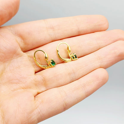 10K Yellow Gold Green Gemstone Lever Back Earrings, Gold Emerald Earrings for Women, Drop Earrings with Gemstone, Gift For Her