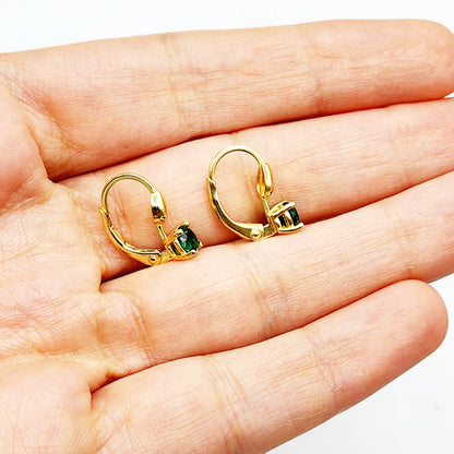 10K Yellow Gold Green Gemstone Lever Back Earrings, Gold Emerald Earrings for Women, Drop Earrings with Gemstone, Gift For Her