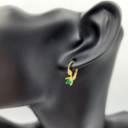 10K Yellow Gold Green Gemstone Lever Back Earrings, Gold Emerald Earrings for Women, Drop Earrings with Gemstone, Gift For Her