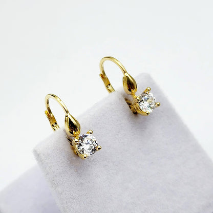 10K Yellow Gold White Gemstone Lever Back Earrings, Gold Cubic Zirconia Earrings for Women, Drop Earrings with Gemstone, Gift For Her