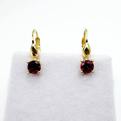 10K Yellow Gold Red Gemstone Lever Back Earrings, Gold Garnet Earrings for Women, Drop Earrings with Gemstone, Gift For Her