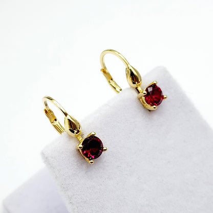 10K Yellow Gold Red Gemstone Lever Back Earrings, Gold Garnet Earrings for Women, Drop Earrings with Gemstone, Gift For Her