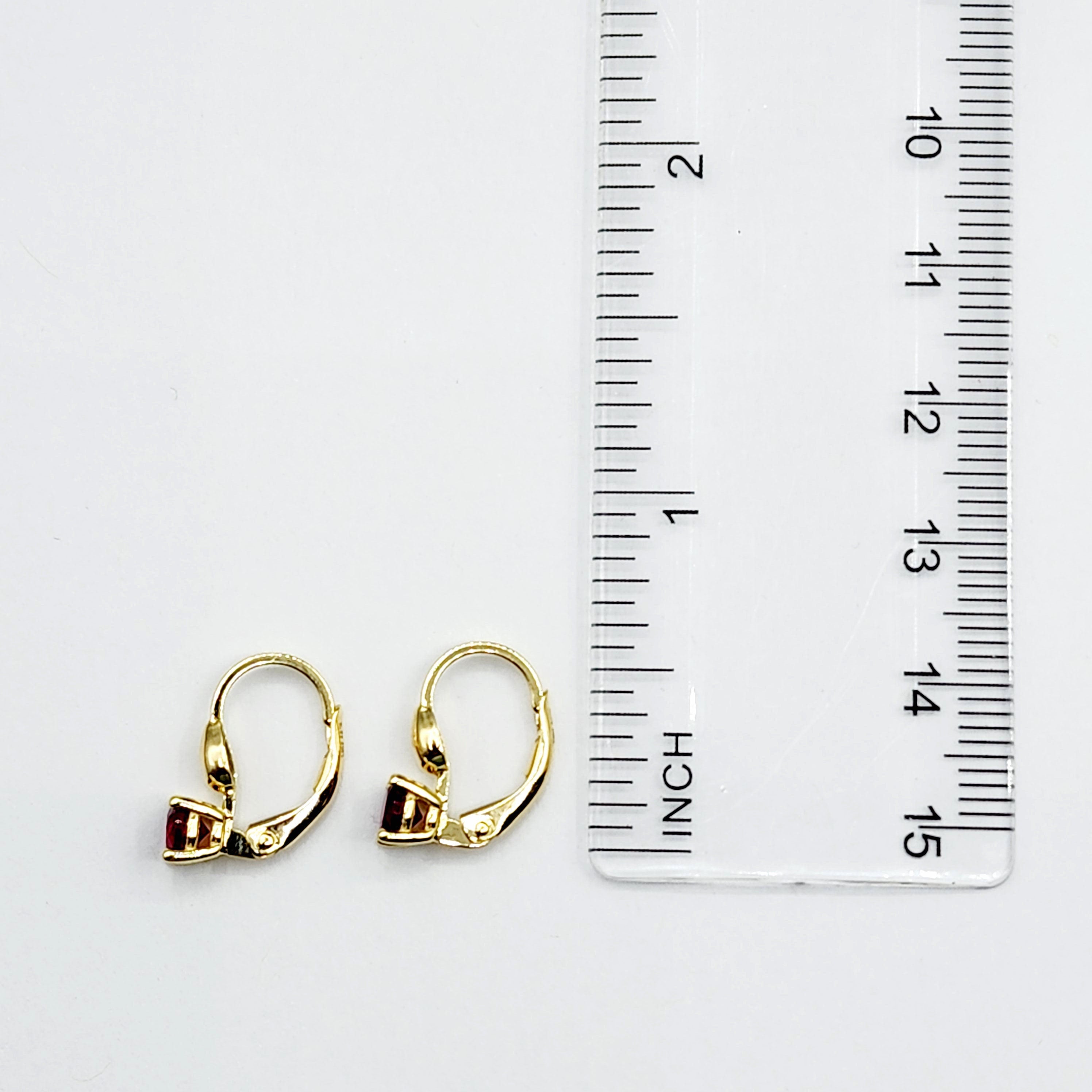 10K Yellow Gold Red Gemstone Lever Back Earrings, Gold Garnet Earrings for Women, Drop Earrings with Gemstone, Gift For Her