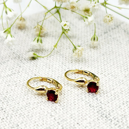 10K Yellow Gold Red Gemstone Lever Back Earrings, Gold Garnet Earrings for Women, Drop Earrings with Gemstone, Gift For Her