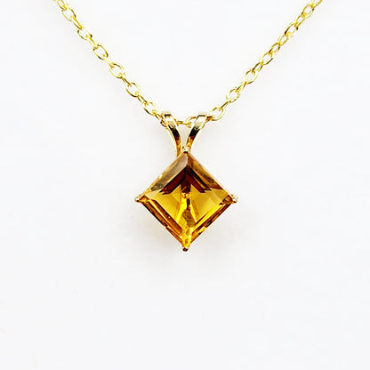 Gold Citrine Pendant Necklace , 10K Yellow Gold Citrine 6x6mm Pendant, November Birthstone Jewelry Gift for Women, Square Gemstone Pendant
