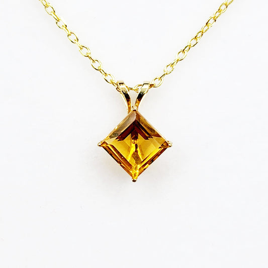 Gold Citrine Pendant Necklace , 10K Yellow Gold Citrine 6x6mm Pendant, November Birthstone Jewelry Gift for Women, Square Gemstone Pendant
