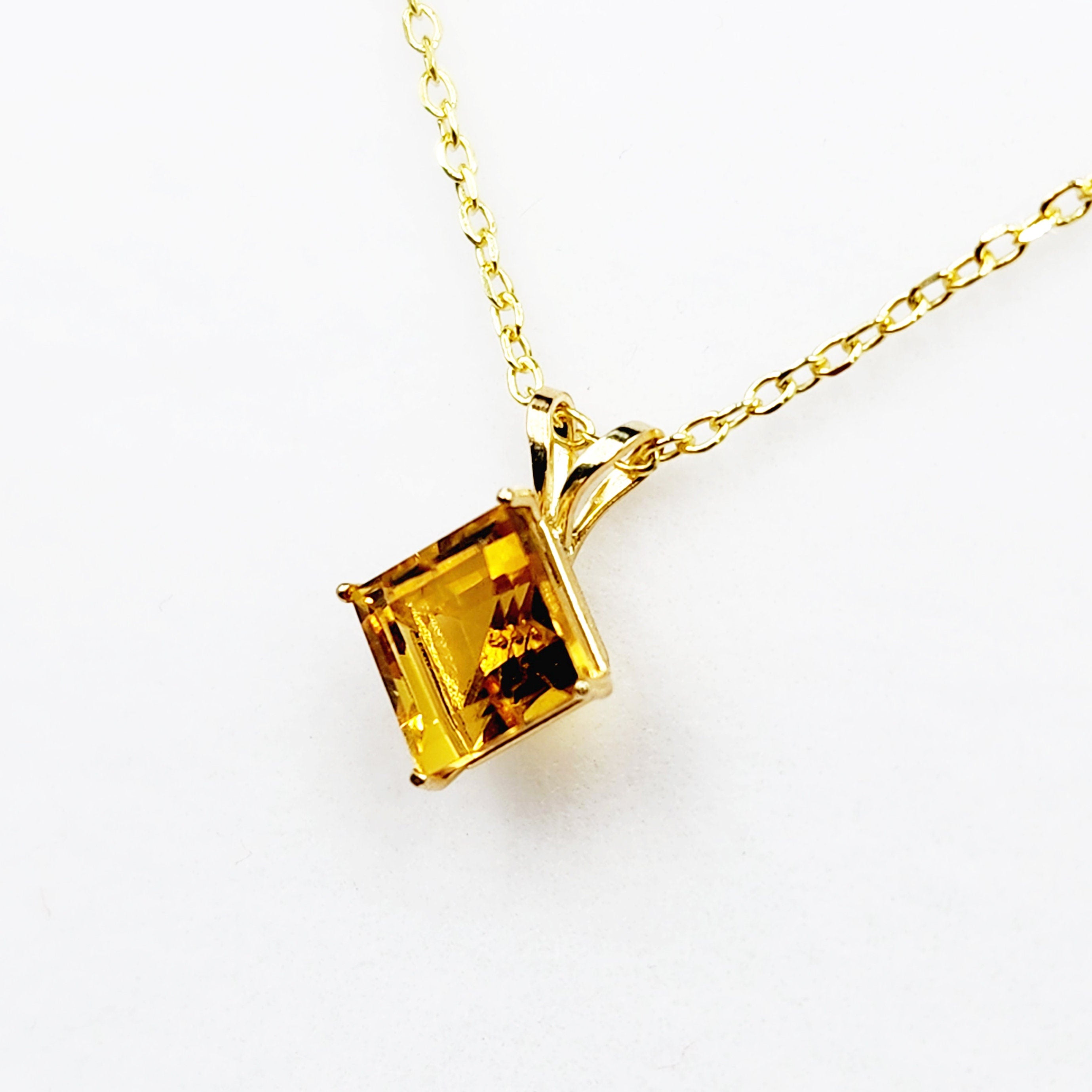 Gold Citrine Pendant Necklace , 10K Yellow Gold Citrine 6x6mm Pendant, November Birthstone Jewelry Gift for Women, Square Gemstone Pendant