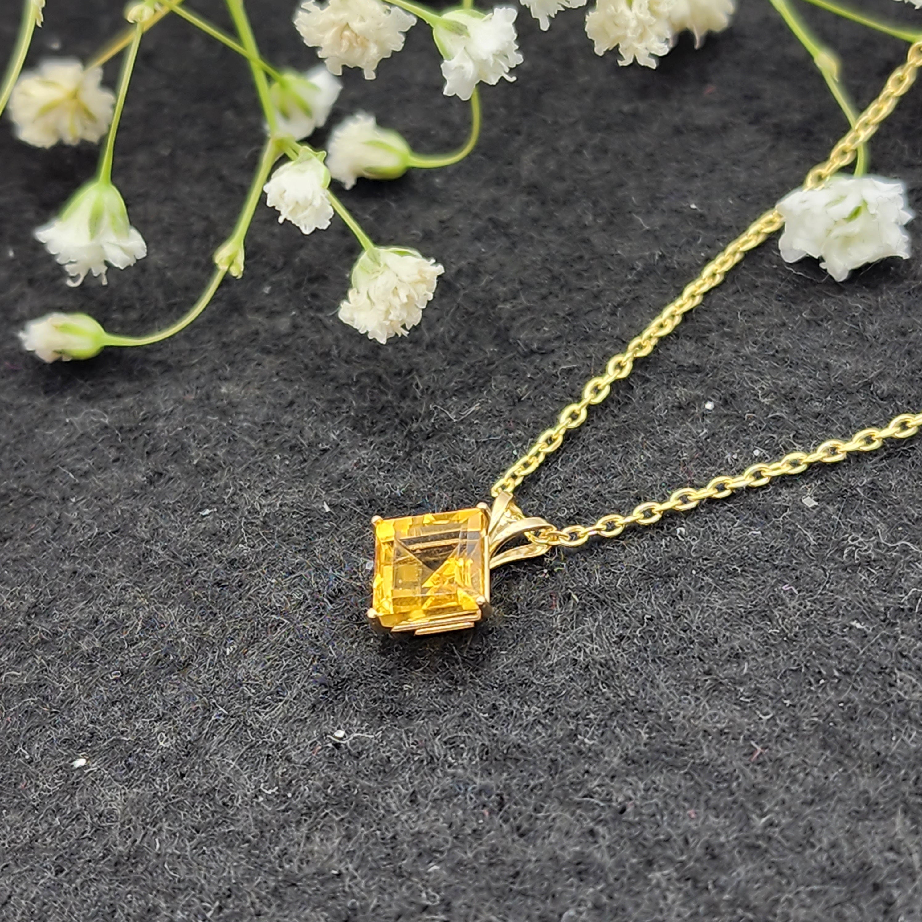 Gold Citrine Pendant Necklace , 10K Yellow Gold Citrine 6x6mm Pendant, November Birthstone Jewelry Gift for Women, Square Gemstone Pendant
