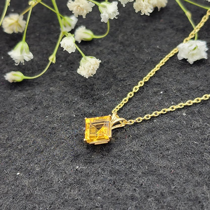 Gold Citrine Pendant Necklace , 10K Yellow Gold Citrine 6x6mm Pendant, November Birthstone Jewelry Gift for Women, Square Gemstone Pendant