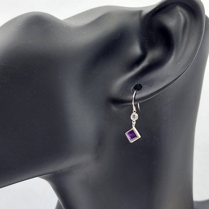 10K White Gold Amethyst with Moonstone Drop Earrings, February Birthstone Gift for Her