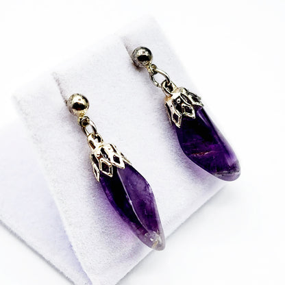 Silver Natural Amethyst Drop Earrings, February Birthstone, Amethyst Set Jewelry for Women, Gift for Girls