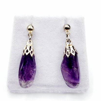 Silver Natural Amethyst Drop Earrings, February Birthstone, Amethyst Set Jewelry for Women, Gift for Girls