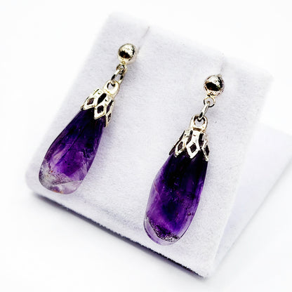 Silver Natural Amethyst Drop Earrings, February Birthstone, Amethyst Set Jewelry for Women, Gift for Girls