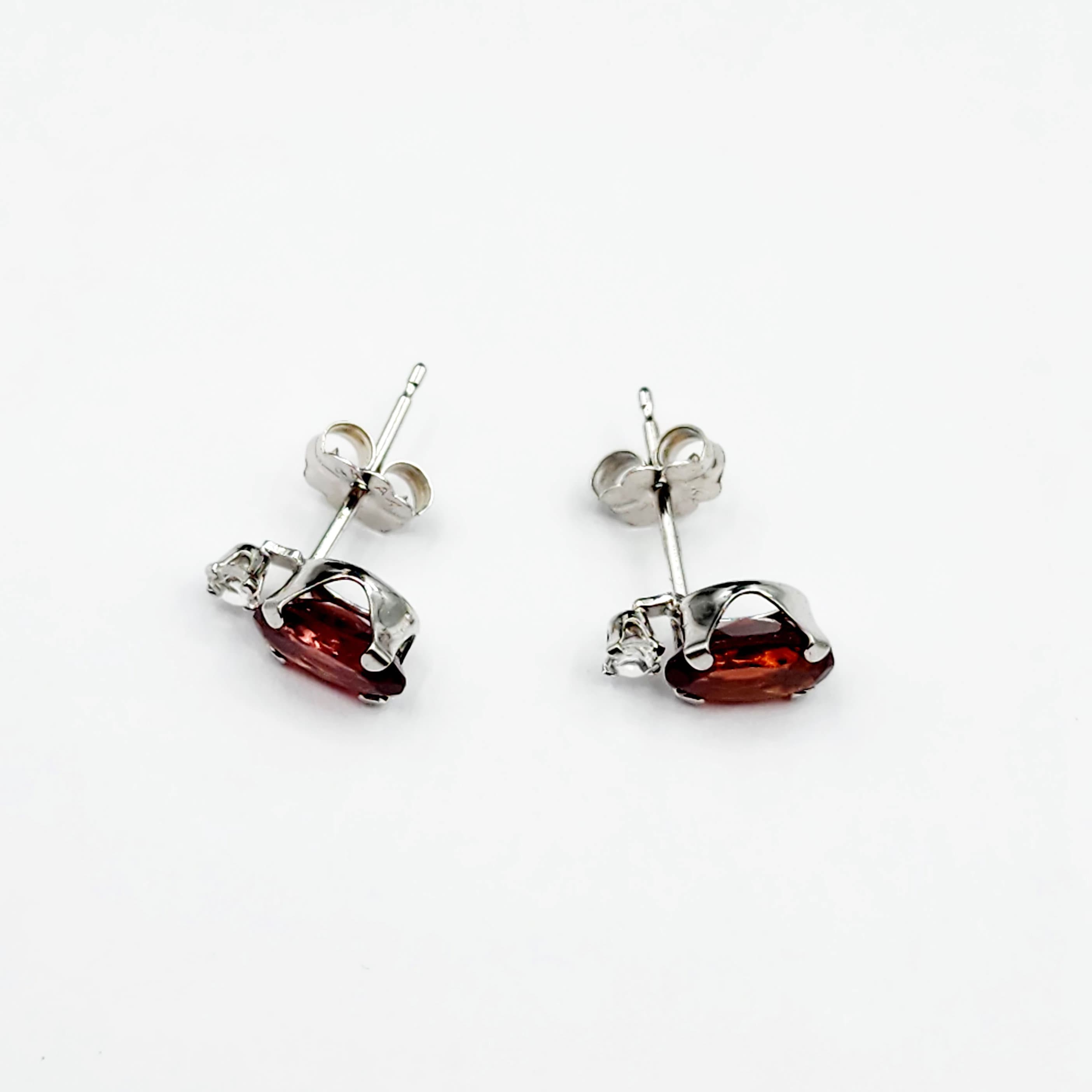 10K White Gold Garnet with Moonstone Earrings | Gold Genuine Garnet Stud Earrings, January Birthstone Jewelry, Earrings For Women