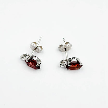 10K White Gold Garnet with Moonstone Earrings | Gold Genuine Garnet Stud Earrings, January Birthstone Jewelry, Earrings For Women