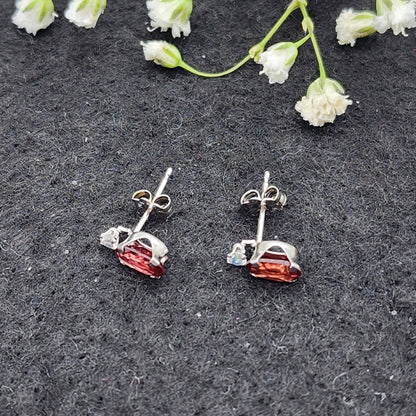 10K White Gold Garnet with Moonstone Earrings | Gold Genuine Garnet Stud Earrings, January Birthstone Jewelry, Earrings For Women