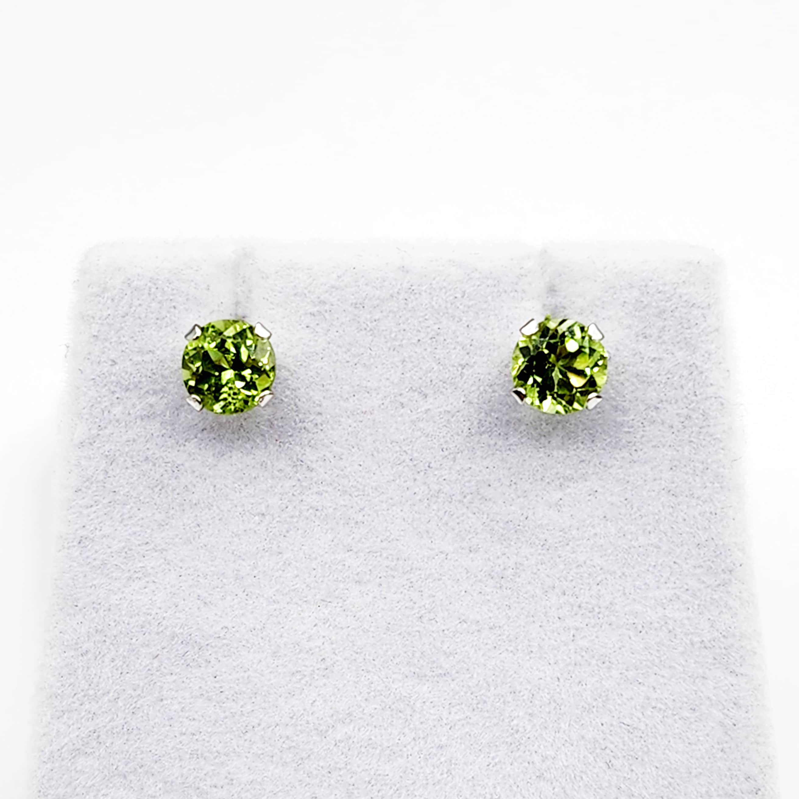 10K White Gold Genuine Peridot 5x5mm Stud Earrings