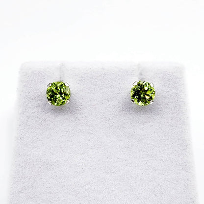 10K White Gold Genuine Peridot 5x5mm Stud Earrings
