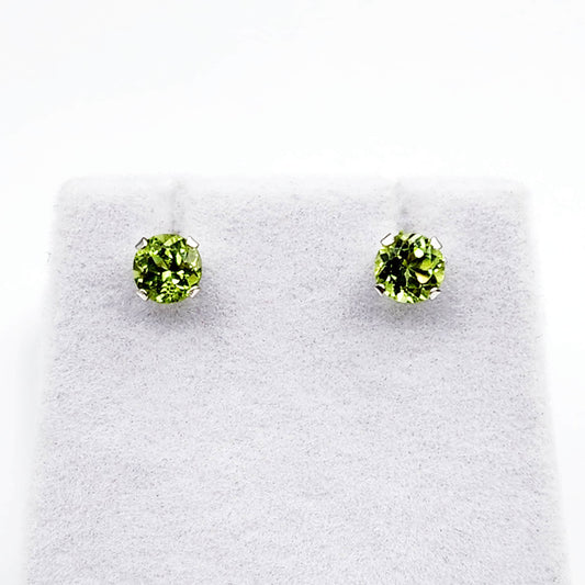 10K White Gold Genuine Peridot 5x5mm Stud Earrings