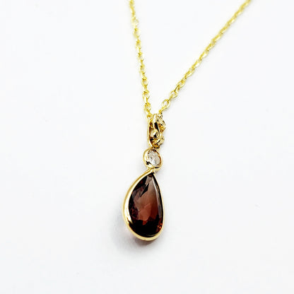 14K Yellow Gold Natural Brown Sapphire 9x6mm with Diamond Pendant