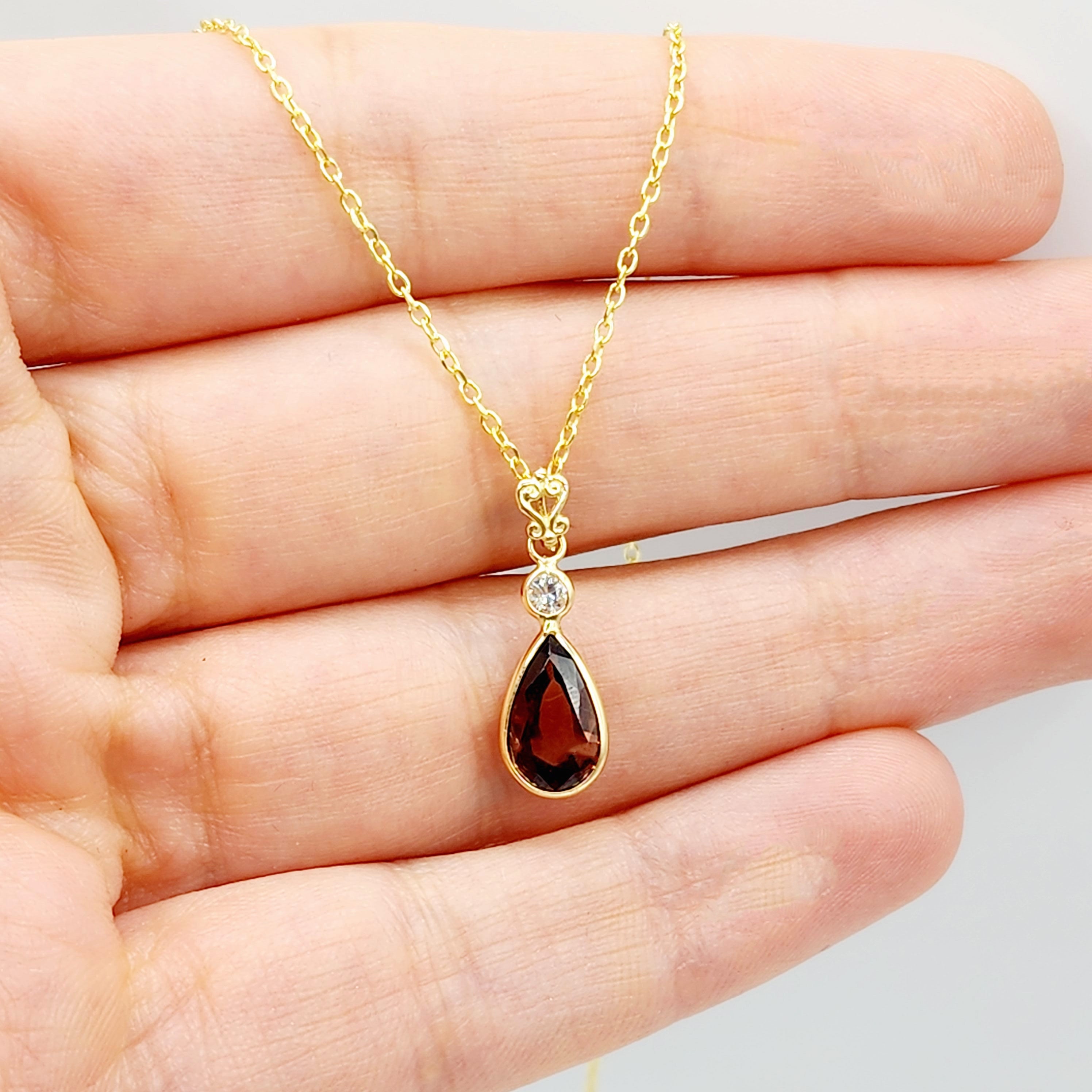 14K Yellow Gold Natural Brown Sapphire 9x6mm with Diamond Pendant