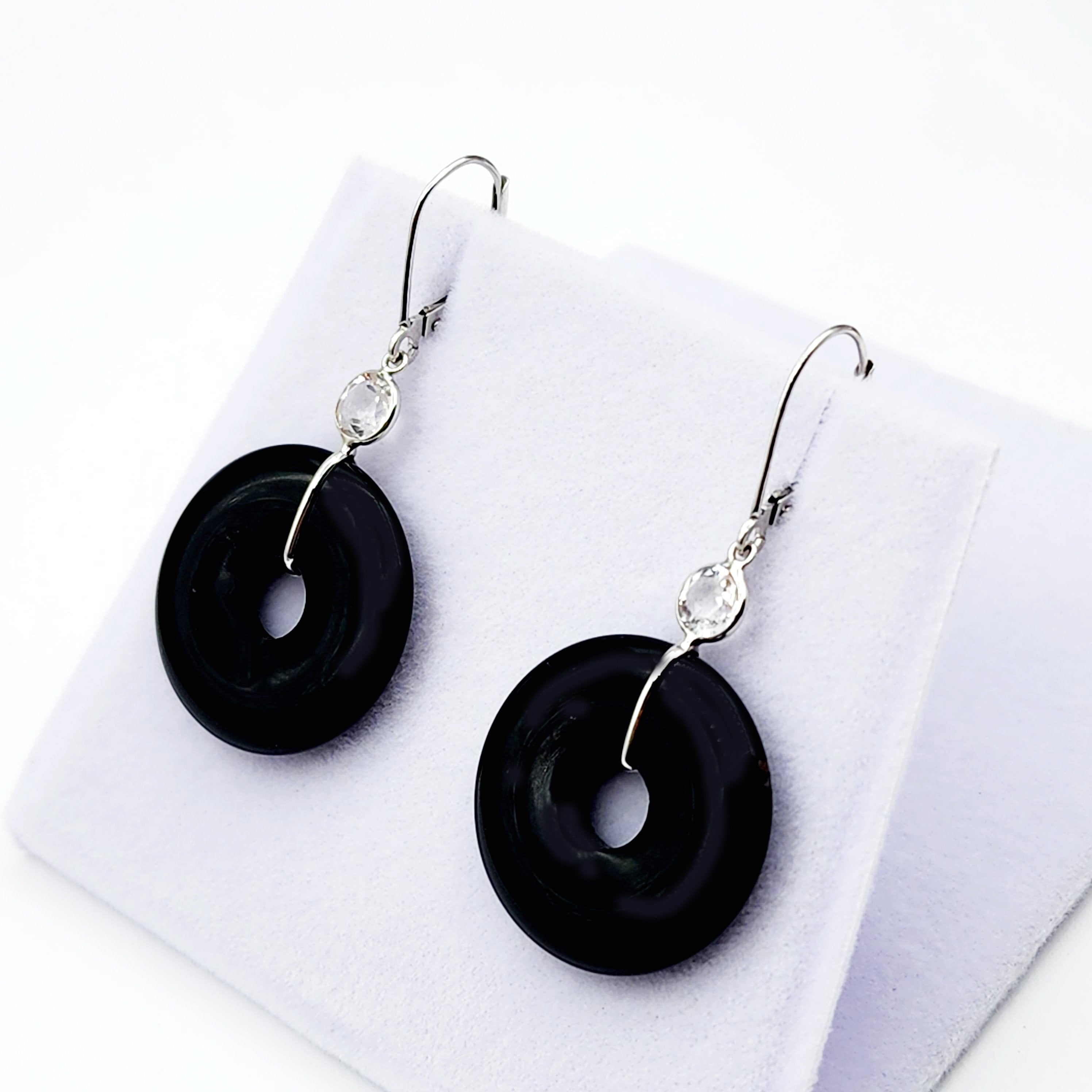 Gold Black Onyx Drop Earrings, 14K White Gold Gemstone Drop Earrings for Women, Black Jewelry for Women, Gemstone Drop Earrings for Her