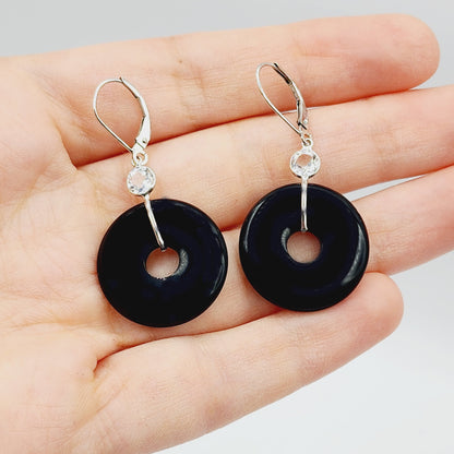 Gold Black Onyx Drop Earrings, 14K White Gold Gemstone Drop Earrings for Women, Black Jewelry for Women, Gemstone Drop Earrings for Her