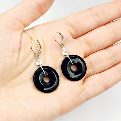 Gold Black Onyx Drop Earrings, 14K White Gold Gemstone Drop Earrings for Women, Black Jewelry for Women, Gemstone Drop Earrings for Her