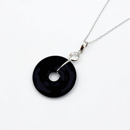 Gold Black Onyx Drop Gemstone Pendant, 14K White Gold Onyx Disc Pendant with Genuine White Topaz, High-Quality Gold and Onyx Jewelry