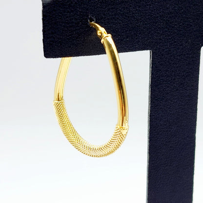 Gold Hoop Women’s Earrings, 10K Yellow Gold Circle Earrings , Hoop Earrings With Mesh Pattern Centre