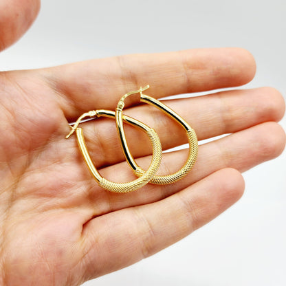 Gold Hoop Women’s Earrings, 10K Yellow Gold Circle Earrings , Hoop Earrings With Mesh Pattern Centre