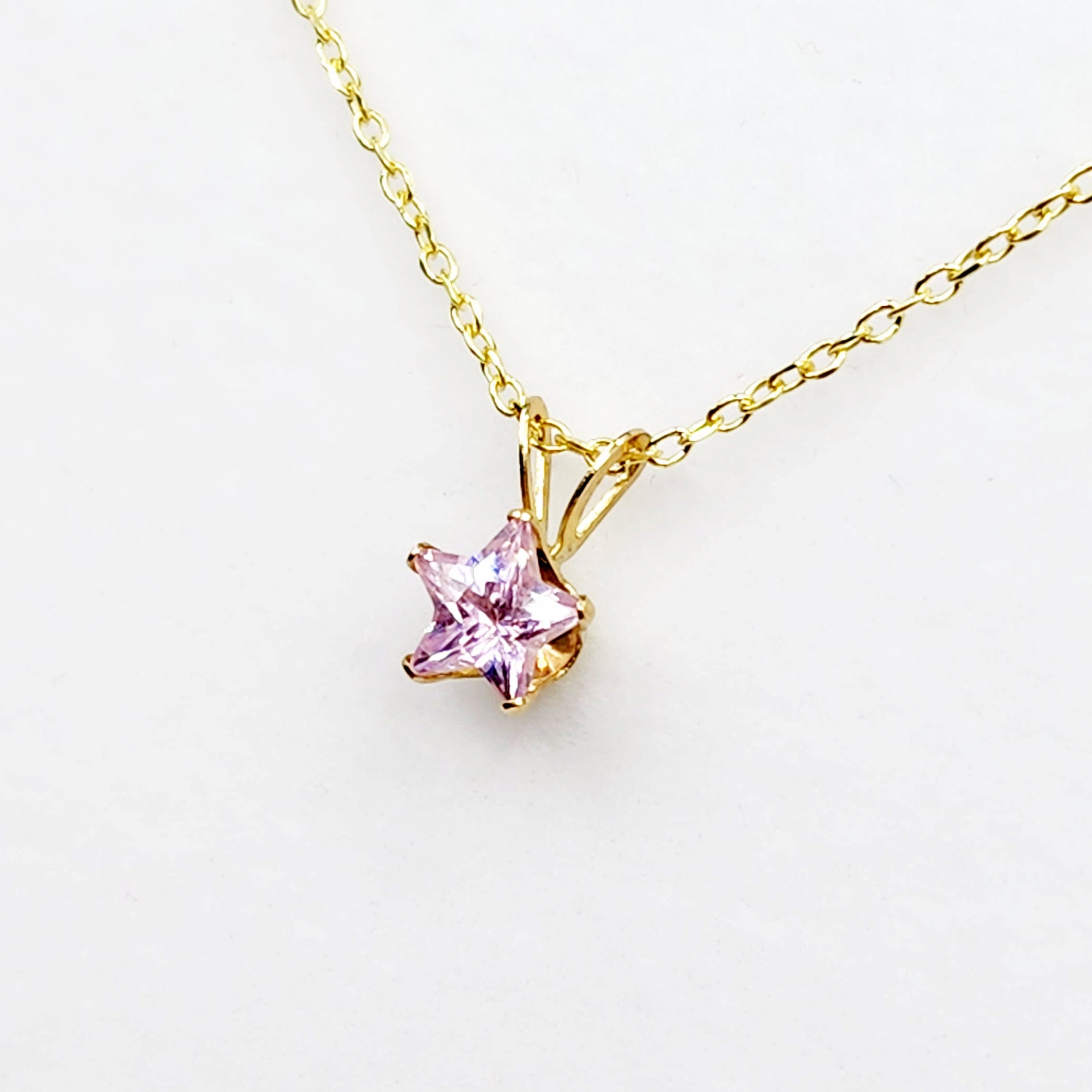 Gold Star Pendant Necklace, 10K Yellow Gold Cubic Zirconia Star Pendant, Pendant For baby, Jewelry For Girls