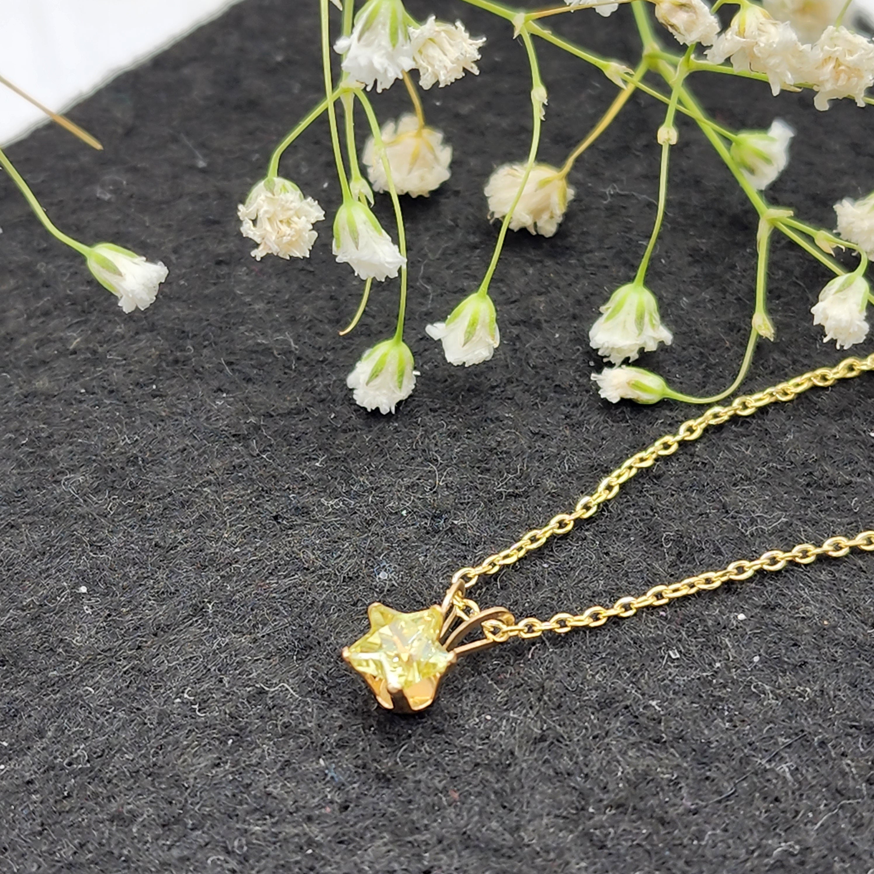Gold Star Pendant Necklace, 10K Yellow Gold Cubic Zirconia Star Pendant, Pendant For baby, Jewelry For Girls
