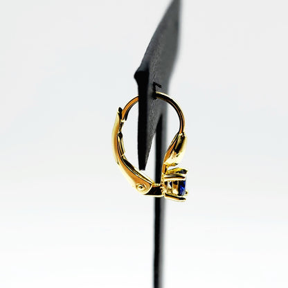 10K Yellow Gold Blue Gemstone Lever Back Earrings
