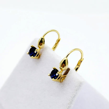 10K Yellow Gold Blue Gemstone Lever Back Earrings