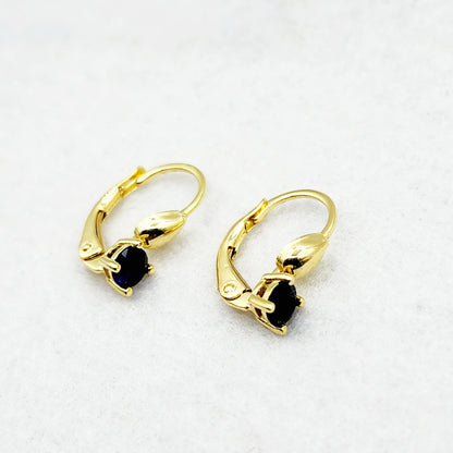 10K Yellow Gold Blue Gemstone Lever Back Earrings