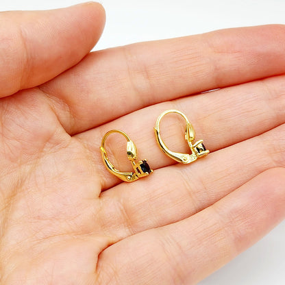 10K Yellow Gold Blue Gemstone Lever Back Earrings