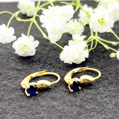 10K Yellow Gold Blue Gemstone Lever Back Earrings