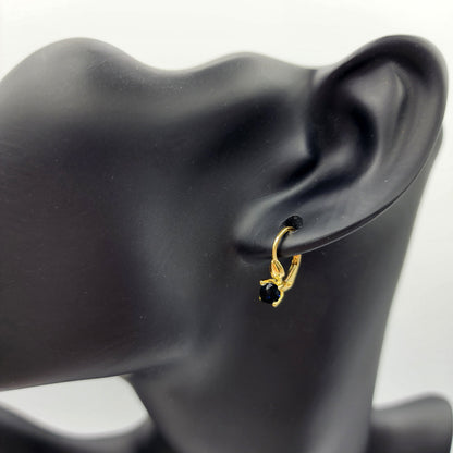 10K Yellow Gold Blue Gemstone Lever Back Earrings