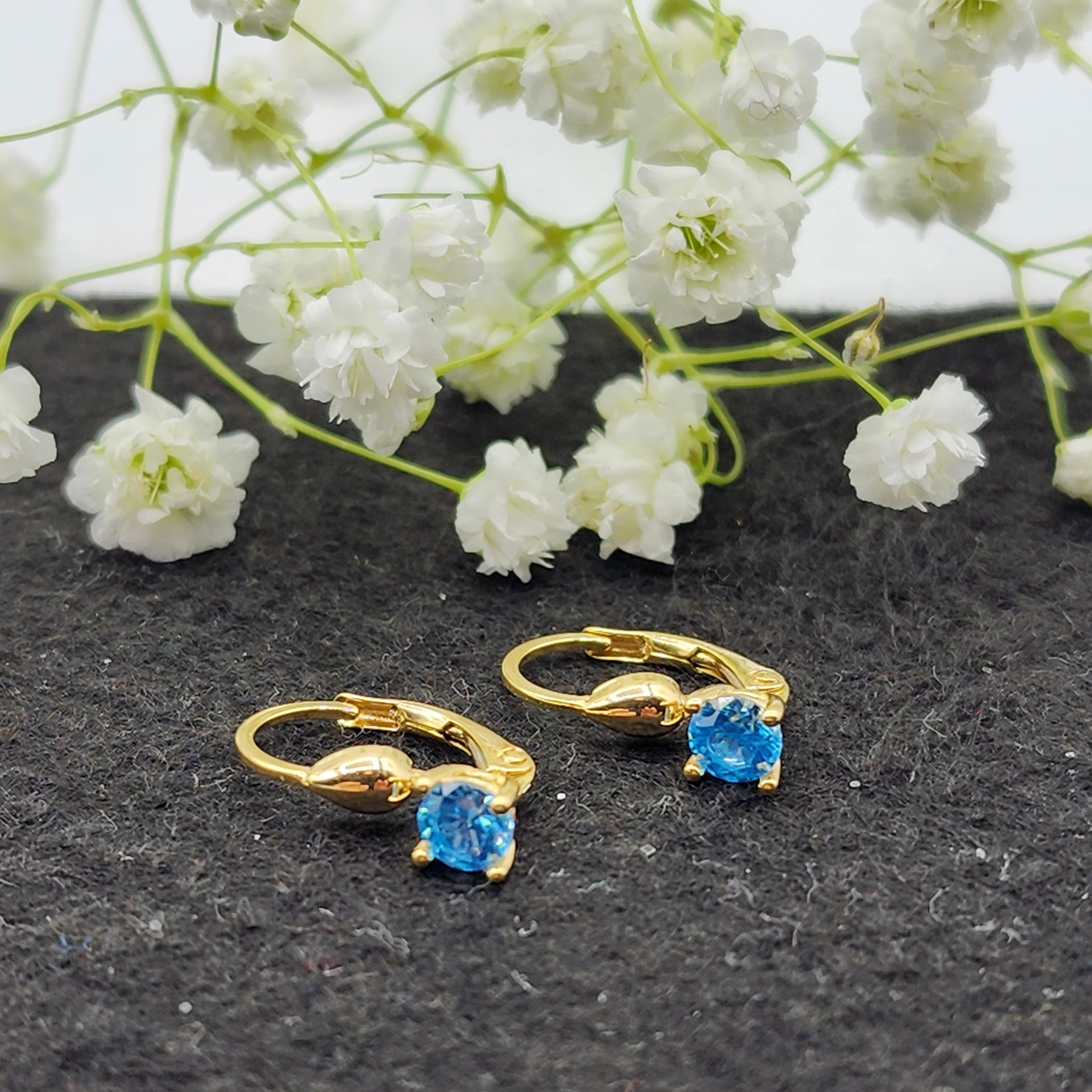 10K Yellow Gold Blue Gemstone Lever Back Earrings, Gold Blue Topaz Earrings for Women, Drop Earrings with Gemstone, Gift For Her