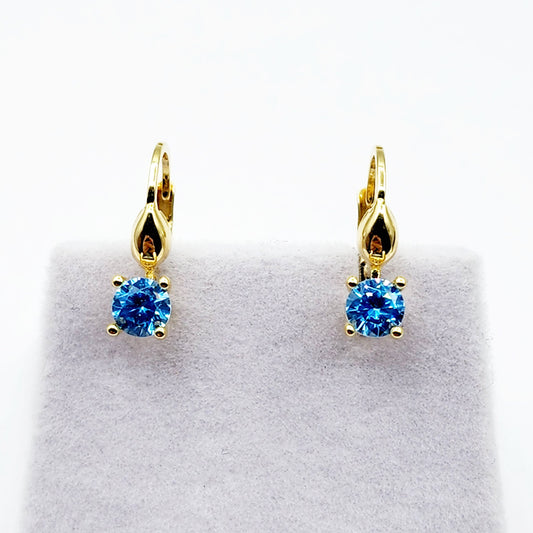 10K Yellow Gold Blue Gemstone Lever Back Earrings, Gold Blue Topaz Earrings for Women, Drop Earrings with Gemstone, Gift For Her