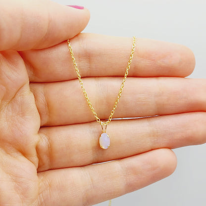14K Yellow Gold Genuine Opal 6x4mm Pendant, October Birthstone, White Opal Charm, Handmade Pendant, Pendant For Girls