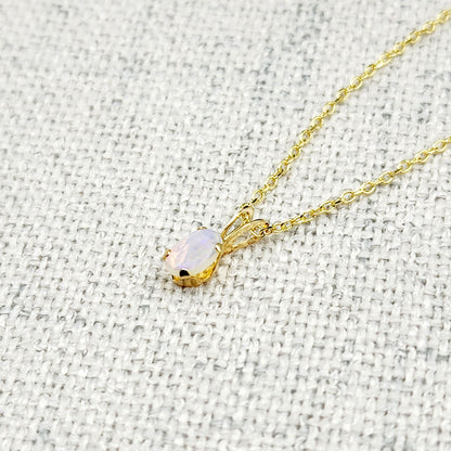 14K Yellow Gold Genuine Opal 6x4mm Pendant, October Birthstone, White Opal Charm, Handmade Pendant, Pendant For Girls