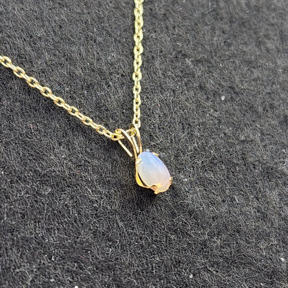 14K Yellow Gold Genuine Opal 6x4mm Pendant, October Birthstone, White Opal Charm, Handmade Pendant, Pendant For Girls