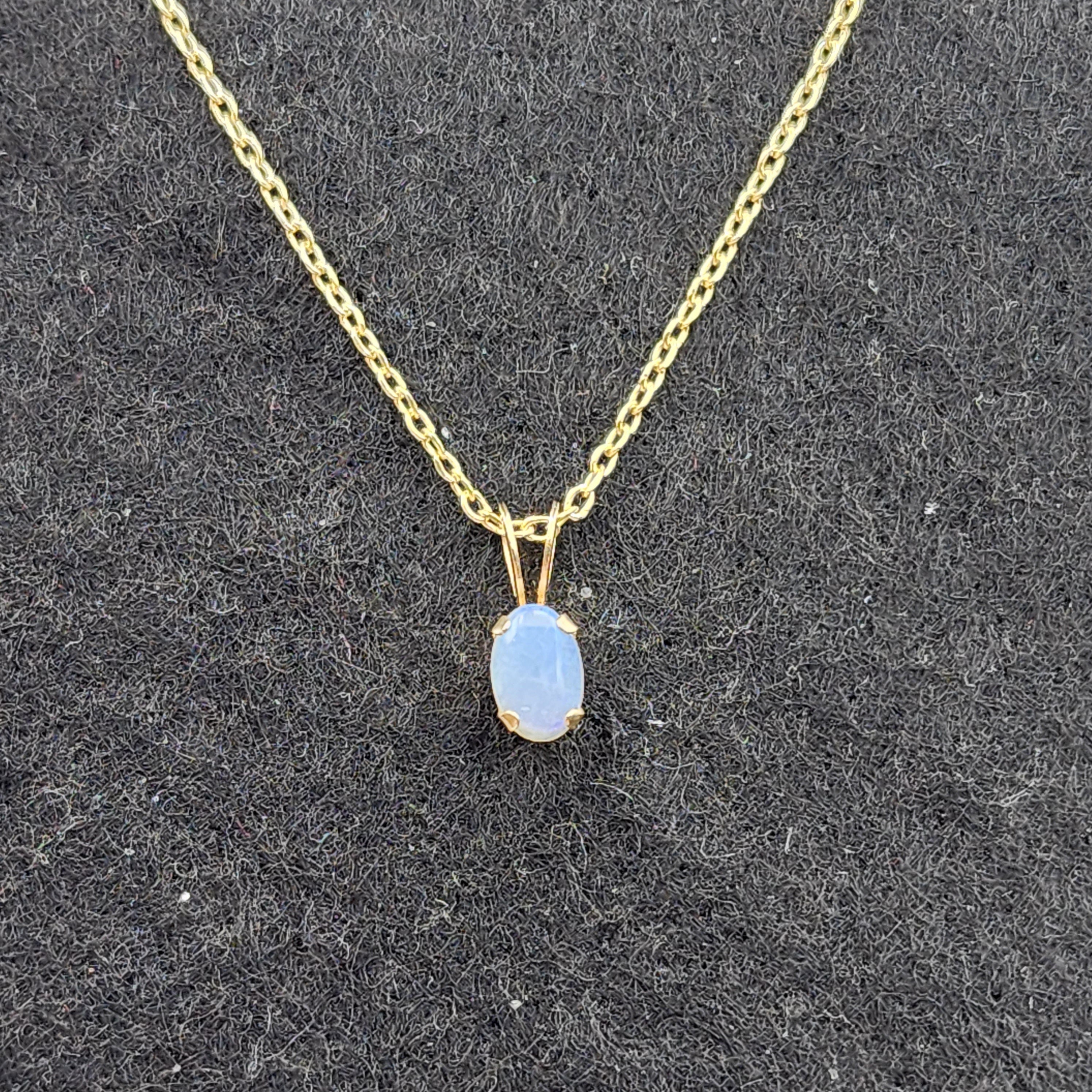 14K Yellow Gold Genuine Opal 6x4mm Pendant, October Birthstone, White Opal Charm, Handmade Pendant, Pendant For Girls